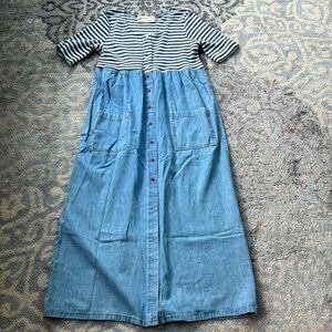 Vintage California Gold Rush Knit Denim Maxi Dress Blue Medium